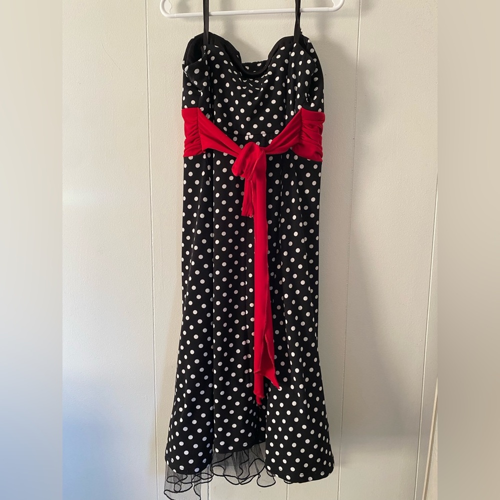 A. Byer Black and White Polka Dot Dress